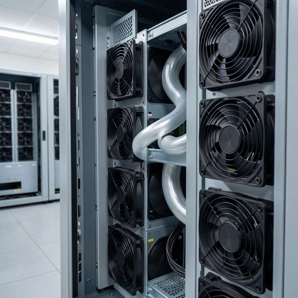 Close view of airflow channels and cooling fans in a modular computing room
